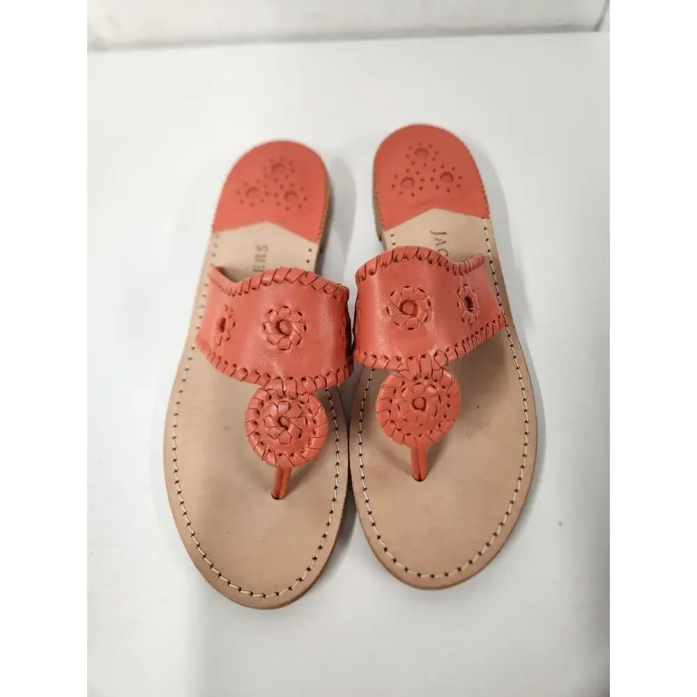 Jack Rogers Women's Navajo Sandals In Coral Orange, Size 10M. Genuine Leather